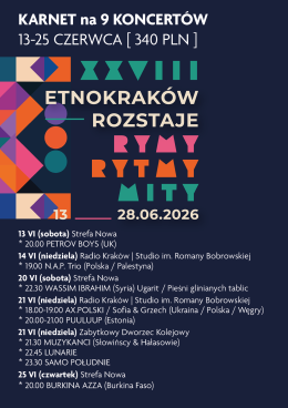Kraków Wydarzenie Koncert EtnoKraków/Rozstaje 2026: karnet full-pass